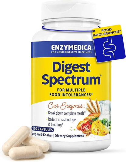 Enzymedica Digest Spectrum, Advanced Digestive Enzymes for Women and Men, Supports Digestion and Multiple Food Intolerances, Fast-Acting Formula for Gas and Bloating Relief, 120 Capsules FFP