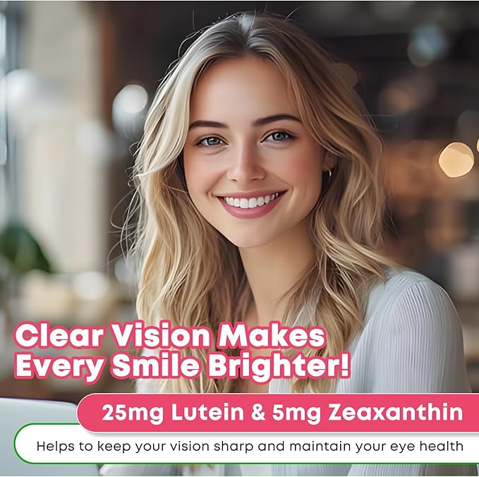 Lutein and Zeaxanthin Supplements Gummies, Advanced Eye Vitamin Supplement with Bilberry, Saffron, Grape Seed, Omega 3 for Macular Health, Dry Eye, Visual Function - Orange Flavor, 60 Count