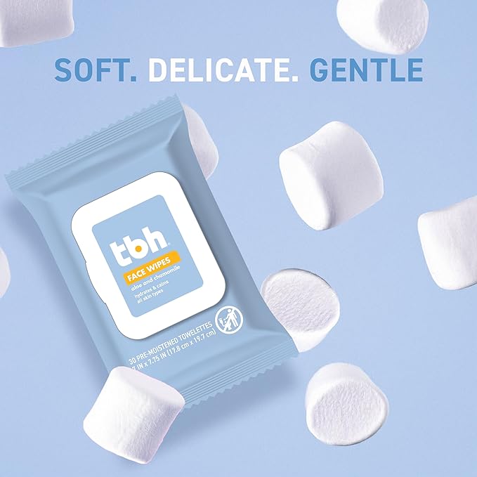 TBH Kids Gentle Face Wipes – Daily Cleansing & Hydrating Wipes for Preteens & Teens – Soothing Chamomile & Calendula – Sulfate & Paraben-Free – 30 Count
