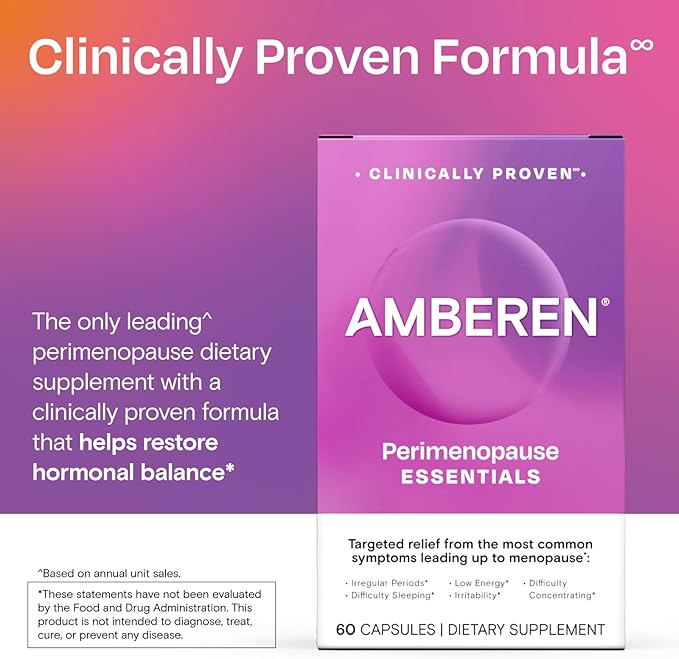 Amberen Perimenopause, Peri-Menopause Multi-Symptom Relief, Vitamin B, Vitamin E & Antioxidants Supplement, Clinically Shown to Help Support Hormone Balance, Hot Flashes & Night Sweats, 60 Count