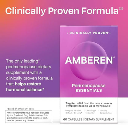Amberen Perimenopause, Peri-Menopause Multi-Symptom Relief, Vitamin B, Vitamin E & Antioxidants Supplement, Clinically Shown to Help Support Hormone Balance, Hot Flashes & Night Sweats, 60 Count