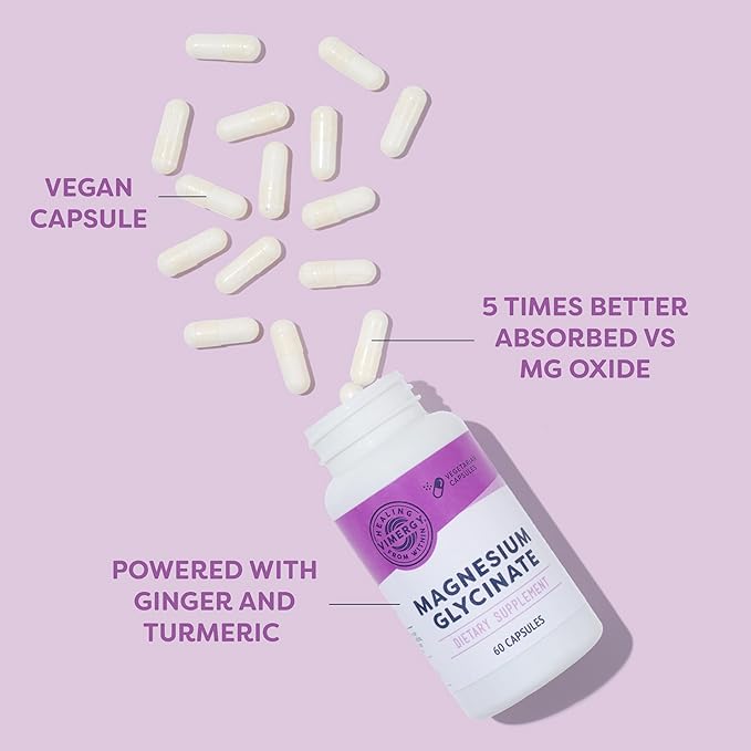 VIMERGY Magnesium Glycinate – Stress Support – Chelated to Avoid Tummy Upset*– Promotes Heart Health & Energy*– Kosher, Vegan Gluten-Free – 60 Caps