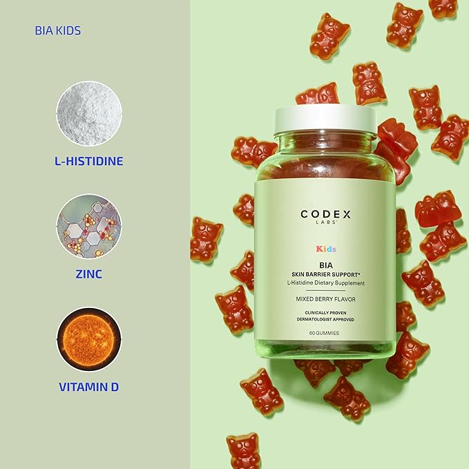 Codex Labs Kids Skin Barrier Support Gummies – Mixed Berry Flavor – 2-Week Supply (60 Gummies) – L-Histidine with Vitamins & Zinc – for Sensitive or Eczema-Prone Skin – Vegan, Non-GMO Supplement