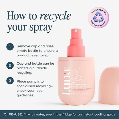 Luna Daily The Everywhere Spray-To-Wipe - Hydrating Soft Cotton | 80ml