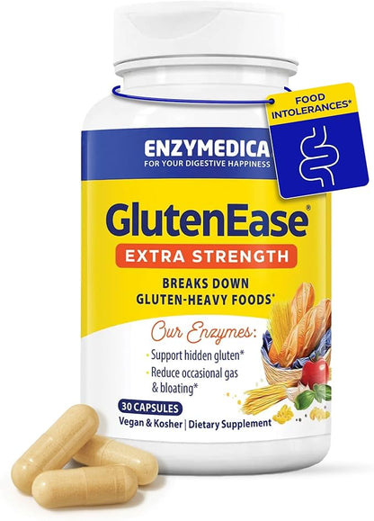 Enzymedica - GlutenEase Extra Strength, Complete Gluten & Casein Formula with Digestive Enzymes + DPP-IV, 30 Capsules