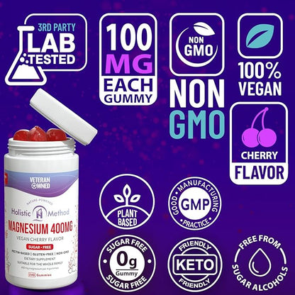 Magnesium Citrate Gummies for Kids & Adults - Sugar-Free, Vegan and Non-GMO for Better Sleep and Relaxation - Cherry Flavor with No Sugar Alcohol - 240 Count