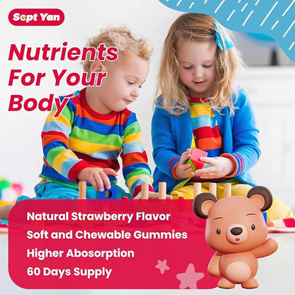 (2 Pack) Magnesium Gummies for Kids - Magnesium Citrate Supplement with Vitamin B6, L-theanine, Chamomile & Lemon Balm - Calm Magnesium for Kids & Adults Sleep, Relaxation - Strawberry,120 Gummies