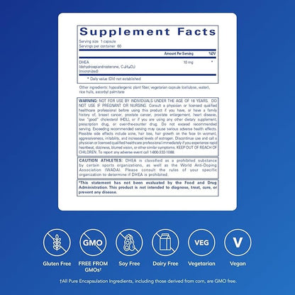 Pure Encapsulations DHEA 10 mg - Adrenal Supplement for Immune Support, Metabolism & Hormone Balance - with Micronized DHEA - 60 Capsules