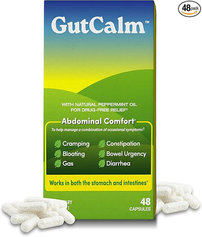 GutCalm - IBS Relief - Peppermint Oil Capsules - Bloating, Gas, Constipation and Digestive Comfort Supplement - 48/ct
