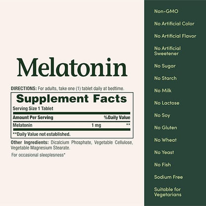 Nature's Bounty Melatonin,100% Drug Free Sleep Aid,Promotes Relaxation and Sleep Health,1mg,180 Tablets,(Pack of 3)