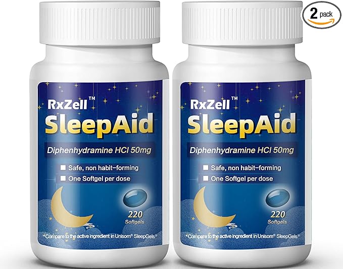 Sleep Aid, Diphenhydramine Softgels 50mg, Easy-to-Swallow, Supports Deeper Restful Sleeping, Non Habit-Forming (220 Counts | Pack of 2)