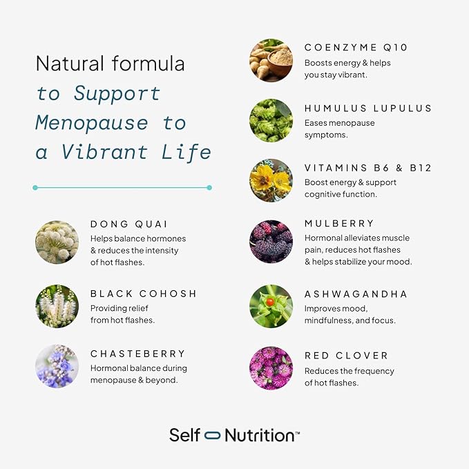 Menopause Support for Women -All-Natural, Hormone-Free Perimenopause & Menopause Support. Unique Blend for Hot Flashes, Mood, Energy, Sleep & More. Vegan, Gluten-Free, 60 Capsules.