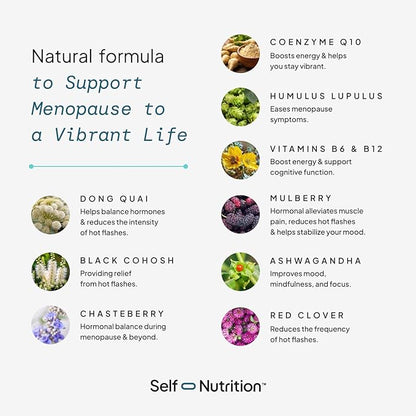 Menopause Support for Women -All-Natural, Hormone-Free Perimenopause & Menopause Support. Unique Blend for Hot Flashes, Mood, Energy, Sleep & More. Vegan, Gluten-Free, 60 Capsules.