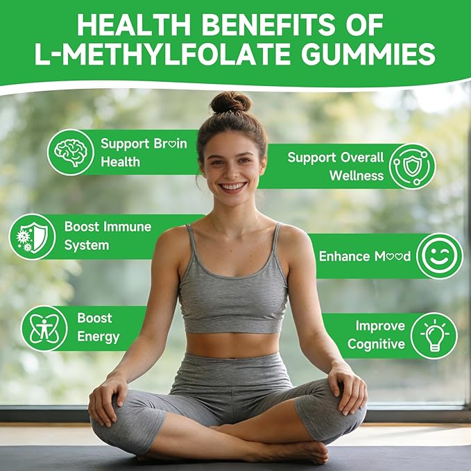 L-Methylfolate Gummies 15mg, Methylfolate Supplement, Folate Supplement for Support Mood, Brain Health, Immune System, Sugar Free, Pineapple Flavor, 120 Count