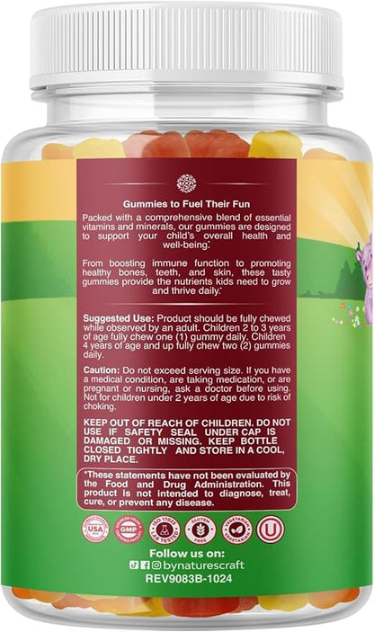 Plant Based Kids Multivitamin Gummies - Multivitamin for Kids Immune Support with Vitamins A, C, D3, E, B6 & B12, Zinc & Iodine - Children's Vitamins Chewable Formula for Strong Health - 90 Count