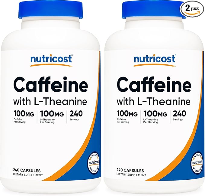Nutricost Caffeine with L-Theanine, 100mg of Each, 240 Capsules, 240 Servings - Non-GMO and Gluten Free (Pack of 2)