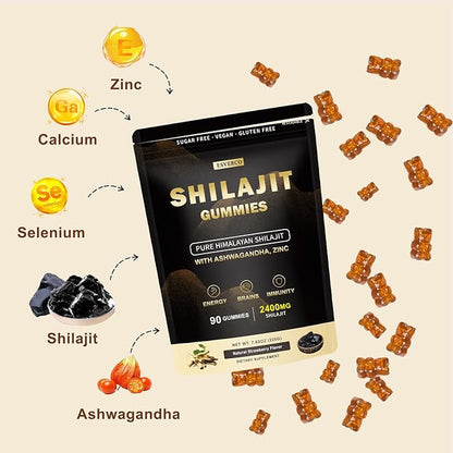 2400mg Shilajit Gummies with 2000mg Organic Ashwagandha Supplement for Men & Women, Extra Strength for Ehance Stamina, Immune Support, Vegan, for Adults, 90 Count