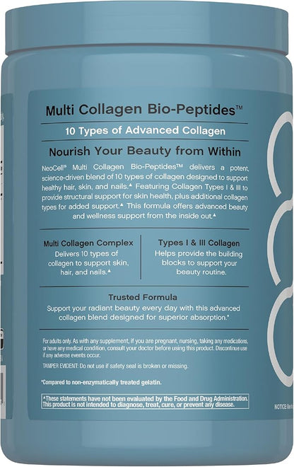 NeoCell Multi Collagen Peptides Capsules | 360 Pills | 10 Types of Advanced Bio-Peptides | Superior Absorption | Grass Fed Complex Supplement | for Women and Men
