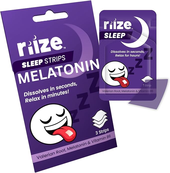 Riize Sleep Strips, Fast Acting Dissolvable Oral Supplement with 5mg Melatonin, Valerian Root, L-Theanine, Vitamin B6, Natural Flavors, Vegan (3 Count)