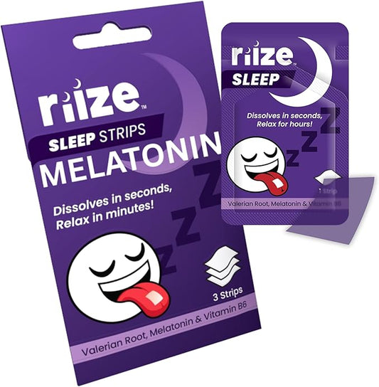 Riize Sleep Strips, Fast Acting Dissolvable Oral Supplement with 5mg Melatonin, Valerian Root, L-Theanine, Vitamin B6, Natural Flavors, Vegan (3 Count)