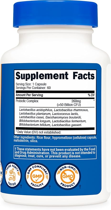 Nutricost Probiotic Complex - 50 Billion CFU, 60 Capsules - Probiotic for Men and Women - Vegetarian Capsules, Non-GMO, Gluten Free