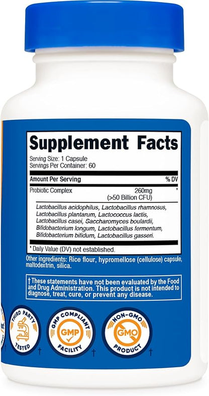 Nutricost Probiotic Complex - 50 Billion CFU, 60 Capsules - Probiotic for Men and Women - Vegetarian Capsules, Non-GMO, Gluten Free