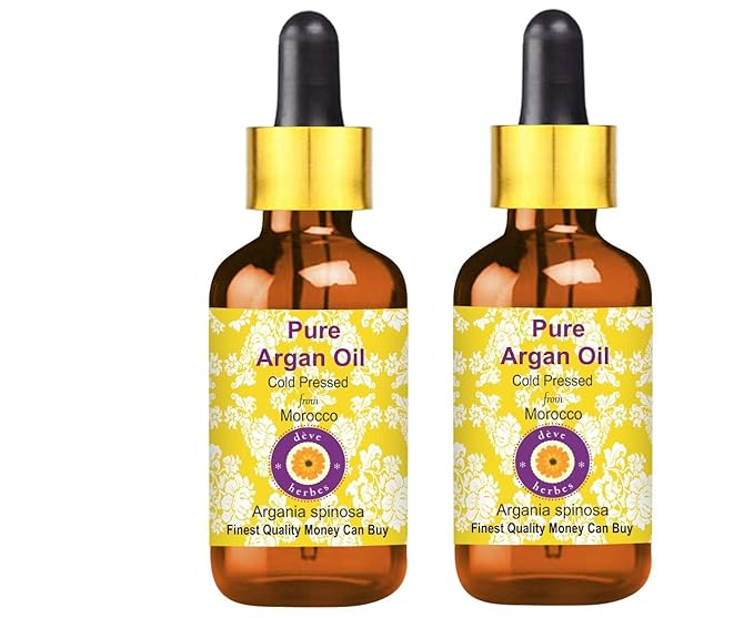 Deve Herbes Pure Argan (Moroccan) Oil (Argania spinosa) with Glass Dropper Cold Pressed (Pack of Two) 100ml X 2 (6.76 oz)