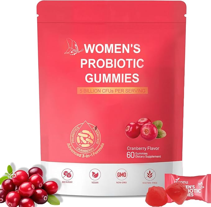 Vaginal Women Probiotic, Feminine Balance pH Gummies for Healthy Odor, Yeast Balance & Flora + Vitamin C for Immune Support -Cranberry Probiotics