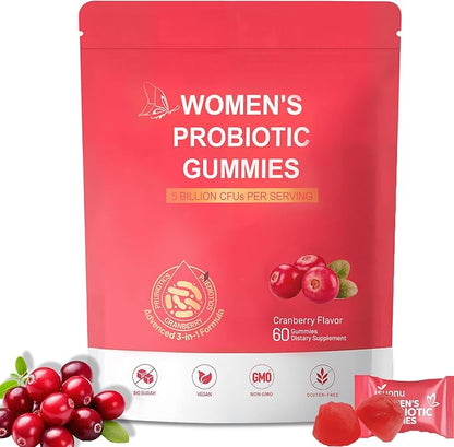 Vaginal Women Probiotic, Feminine Balance pH Gummies for Healthy Odor, Yeast Balance & Flora + Vitamin C for Immune Support -Cranberry Probiotics