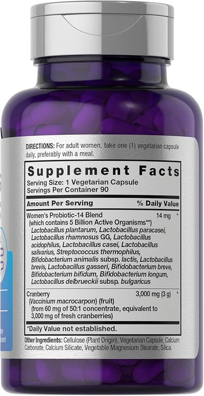 Horbäach Probiotic for Women with Cranberry | 90 Vegetarian Capsules | Dietary Supplement with 14 Probiotic Strains | Non-GMO, Gluten Free Supplement
