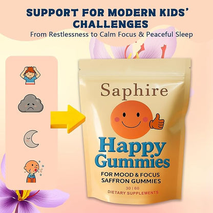 Gummies – Calm & Focus Support Gummies, Sugar-Free Saffron Chews with Passion Flower & Chamomile, Daily Mood Balance Supplement, 60 Count(30-Day Supply).(1)