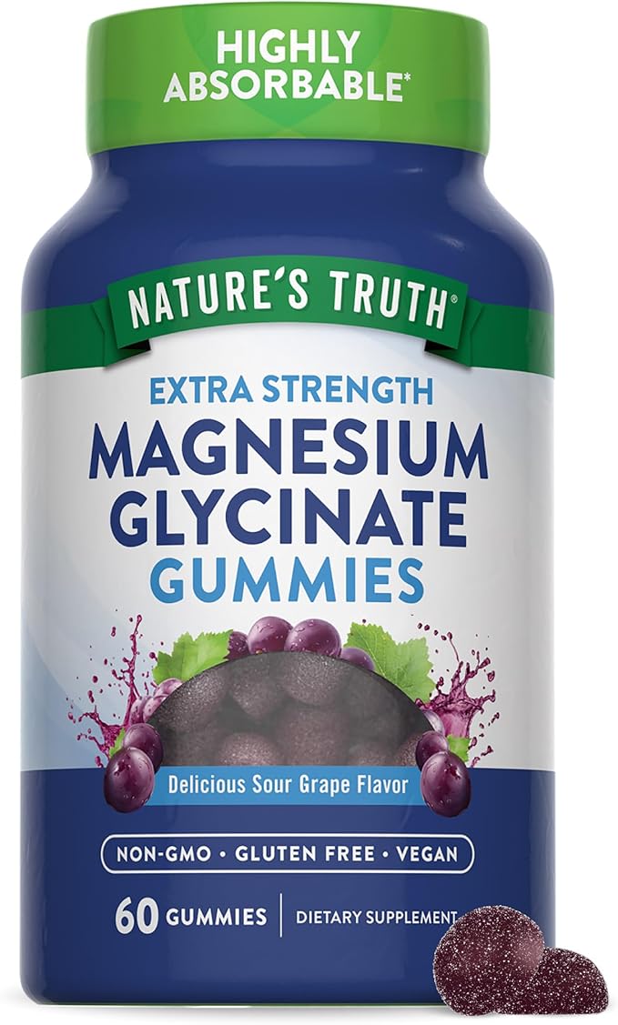 Nature's Truth Magnesium Glycinate Gummies | 60 Count | Sour Grape Flavor | Vegan, Non-GMO & Gluten Free Supplement