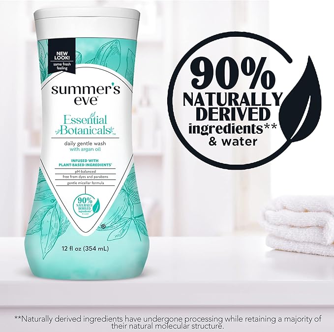 Summer's Eve Essential Botanicals All-Over Daily Feminine Wash with Argan Oil, Gentle pH-Balanced Body Wash for Women, Removes Vaginal Odor and Refreshes, 12 Fl Oz (Pack of 2)