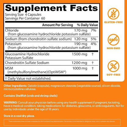 Doctor's BEST Glucosamine Chondroitin MSM - Joint Health Support Supplement for Women & Men, Nutritional Support for Joint Strength, Hair, Skin, & Nails, Gluten Free, Non GMO - 240 Capsules
