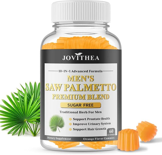 Saw Palmetto for Men Gummies, Extra Strength DHT Blocker for Men, with Pumpkin Seed Oil & Biotin, Support Prostate, Urinary Health & Hair Growth, Hormone Balance, Sugar Free, Vegan, Orange Flav, 60ct