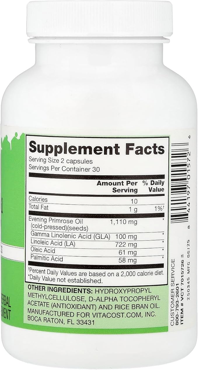 Vitacost Evening Primrose Oil - 1,110 mg per Serving - 60 Vegetarian Liquid Capsules