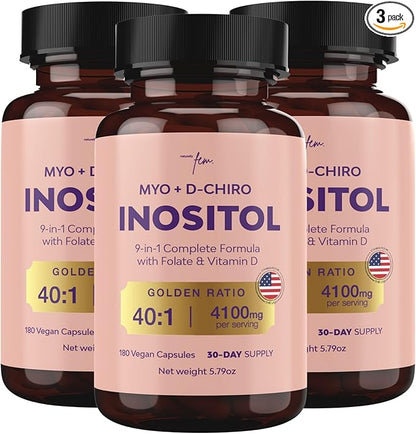 Premium Inositol Supplement 3x Bundle - Myo-Inositol & D-Chiro Inositol Supplement for Women 4100mg (40:1 Ratio) – 9-in-1 Hormonal & Metabolic Support with Folate, Vitamin B6, B12, D3, Zinc & Chromium