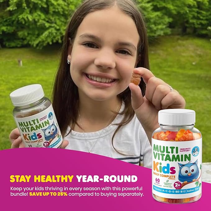 DR. MORITZ Elderberry Gummies for Kids (60 Count) and Kids Multivitamin Gummies Bundle (120 Count, 2 Pack) - for Children’s Immune Support and Overall Health - Toddler Vitamins Supplement