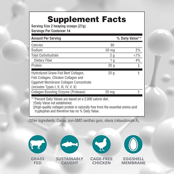 NaturesPlus Collagen Peptides, Chocolate - 0.83 lb Powder - Hair, Skin, Nail & Joint Health, Immune System Support - Non-GMO, Gluten Free - 14 Servings