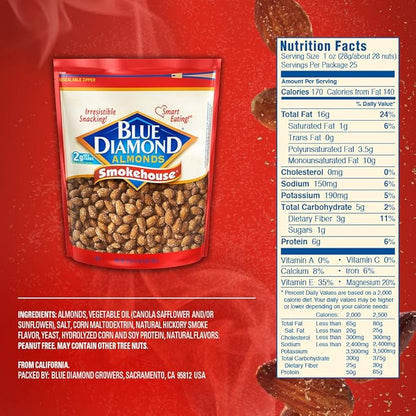 Blue Diamond Almonds Smokehouse Flavored Snack Nuts, 25 Oz Resealable Bag (Pack of 2)