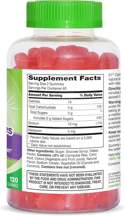 21st Century VitaJoy Melatonin 5mg Gummies (120 Count), Strawberry Flavor Chewable Sleep Aid for Adults, Promotes Relaxation and Restful Sleep, Non-Habit Forming, Gluten-Free