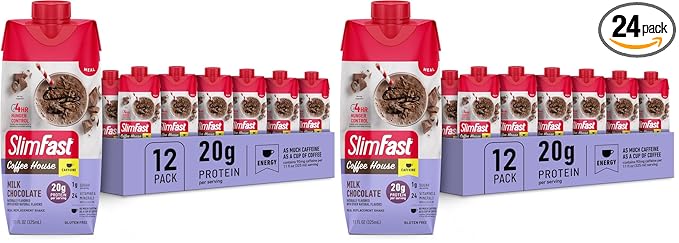 SlimFast Shake,NEW Milk Chocolate- 20g Protein,Meal Replacement Shake Ready to Drink,High-Protein with Low Carb and Low Sugar,24 Vitamins and Minerals,11 Fl Oz,(Pack of 24)
