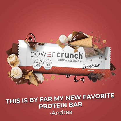 Power Crunch Protein Wafer Bars, High Protein Snacks with Delicious Taste, S'Mores, 1.4 Ounce (12 Count)