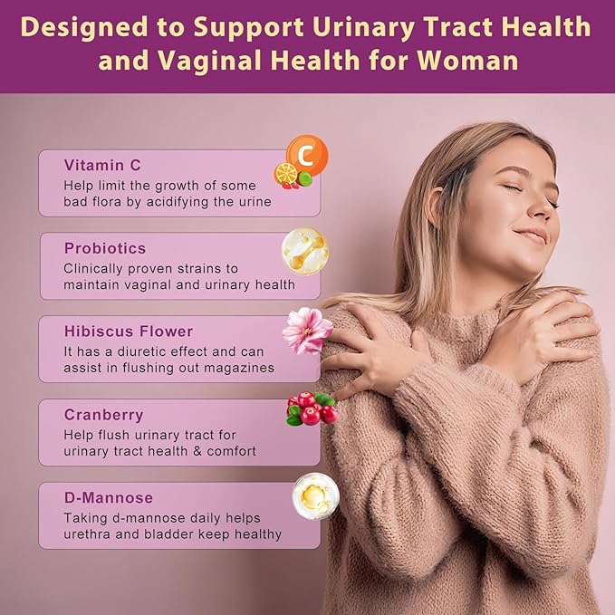 DRFOSTER Urinary Tract Health for Women, Vaginal Probiotics for Women pH Balance with D-Mannose, Cranberry, Probiotics and Prebiotics for Digestive Helath 90 Veggie Capsules