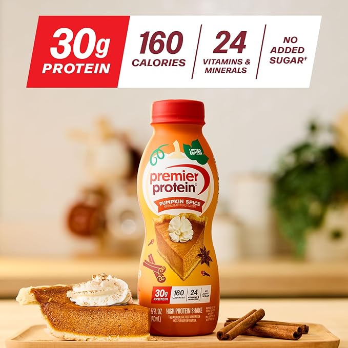 Premier Protein Shake,Limited Edition,Pumpkin Spice,30g Protein,No Added Sugar,24 Vitamins & Minerals to Support Immune Health,11.5 fl oz,(Pack of 24)