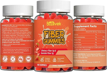 Fiber Gummies for Women and Men – Dietary Fiber, Gut Health Support, Vegan, Non-GMO, Non-Gluten, Mixed Berry & Strawberry Flavors, 60 Count