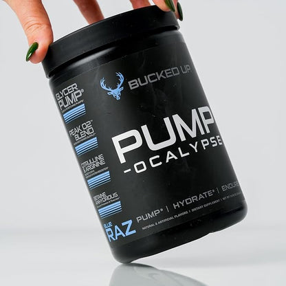 Pump-ocalypse Blue Raz | Nitric Oxide and L Arginine Supplement with Citrulline Malate, GlycerPump | Ultimate N.O. Booster | Lean Muscle Support for Blood Flow, Vascularity, Hydration and Endurance