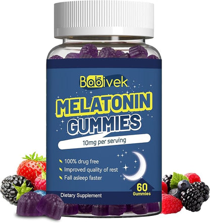 Melatonin 10mg Gummies for Sleep Support, Natural Berry Flavor, Non-GMO, Gluten Free, Vegan, 60 Count, 2 Month Supply – Bedtime Relaxation & Restful Sleep Aid