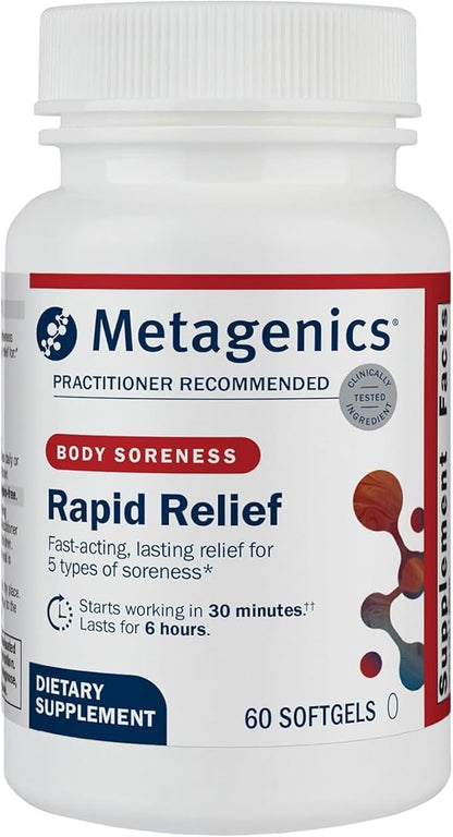 Metagenics Rapid Relief - Herbal Softgel with Turmeric & Boswellia - Supports Fast Relief for Muscle, Back & Joint Discomfort* - Drug-Free, Non-GMO, Gluten-Free - GMP Certified Facility - 60 Softgels