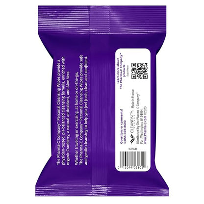 The Pharma-C Company Personal Cleansing Wipes [20 wipes] - Enriched with Cranberry & Aloe Vera. Feminine Intimate Hygiene Wipe. 99% Natural Origin.
